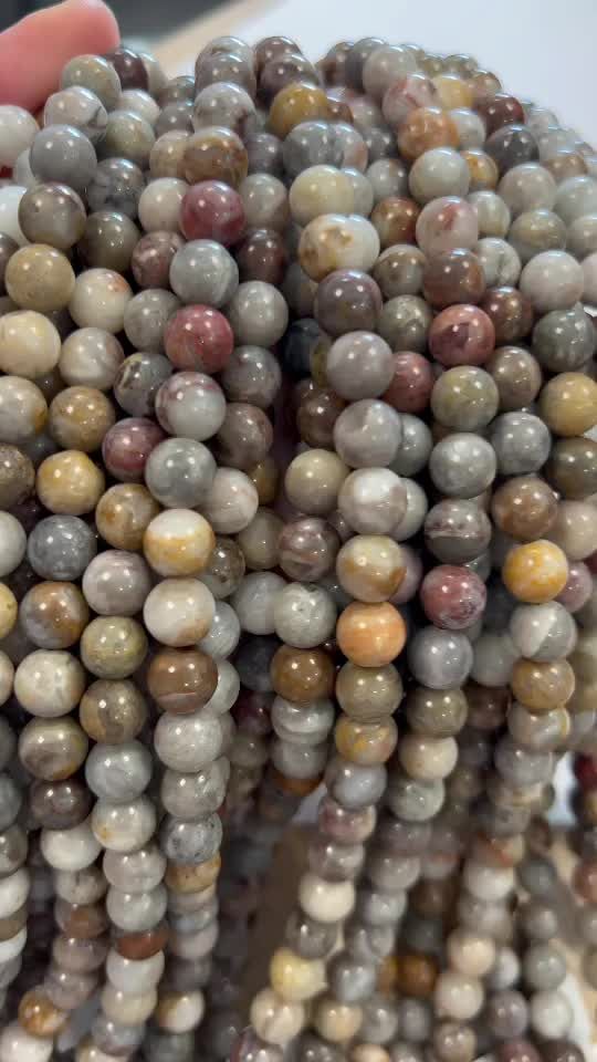 Perline di Agate Plume da 8mm su filo da 40cm