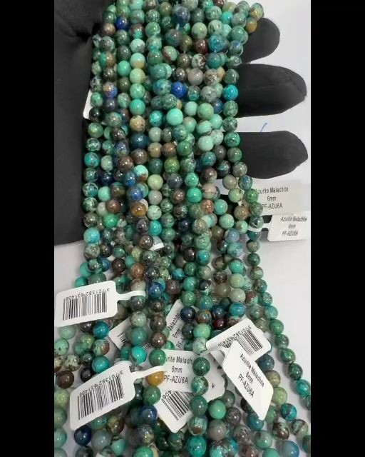 Perle di malachite naturale di azzurriteA 6 mm su filo da 40 cm