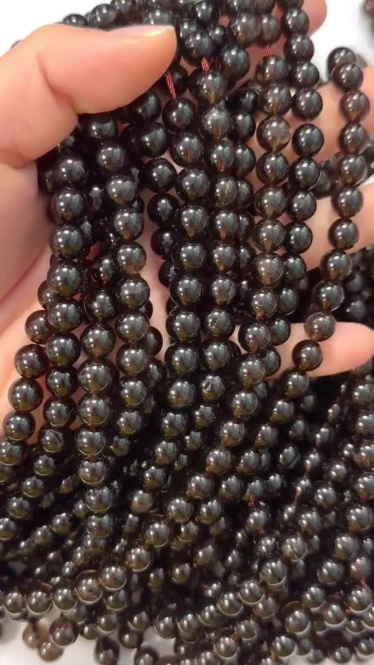 Perline di cristallo di rocca affumicato A da 8mm su filo da 40cm