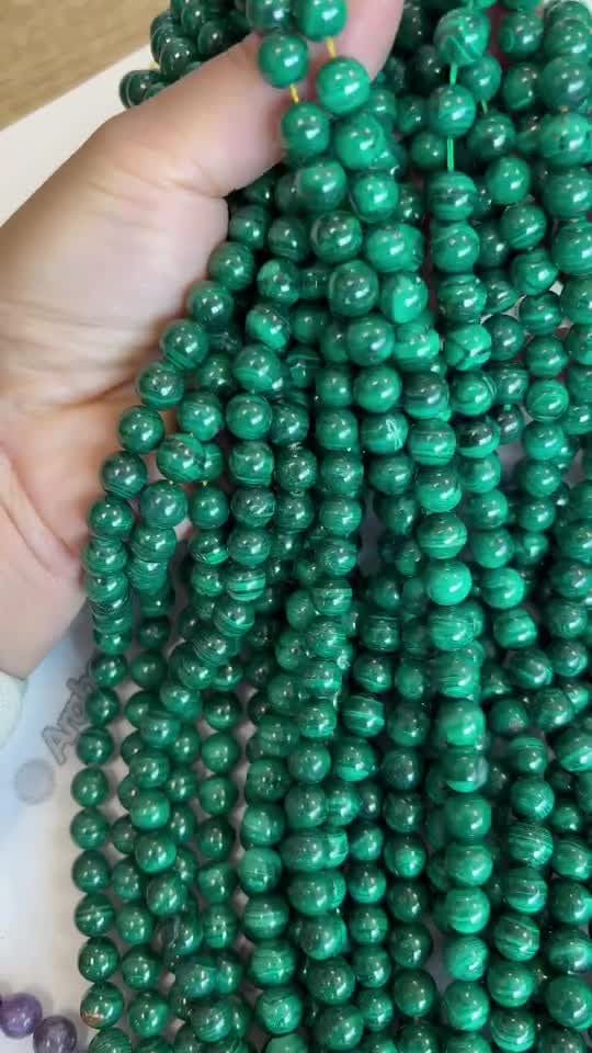 Perline AA di malachite scura da 8 mm su filo da 40 cm