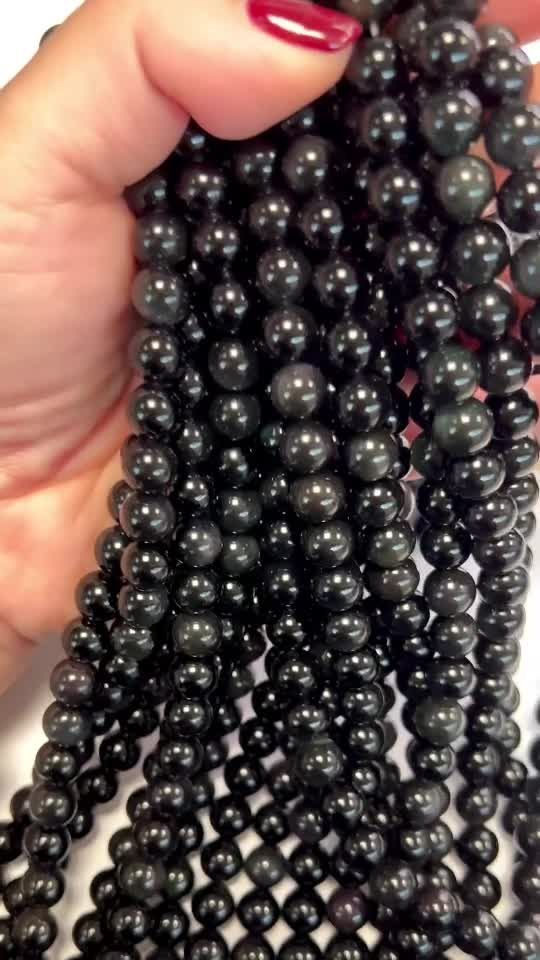 Perline di Occhio Celeste Ossidiana A da 8mm su filo da 40cm