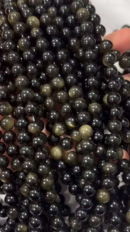 Perline di Ossidiana nera dorata A da 8mm su filo da 40cm
