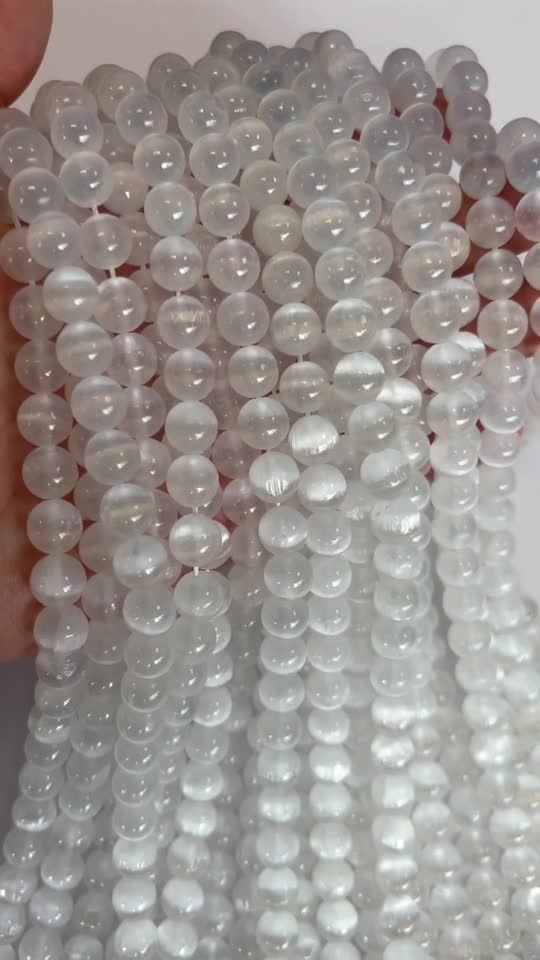 Perline di Selenita AA da 8mm su filo da 40cm