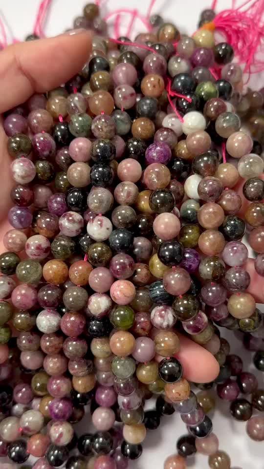 Perline di Tormalina multicolore A da 8mm su filo da 40cm