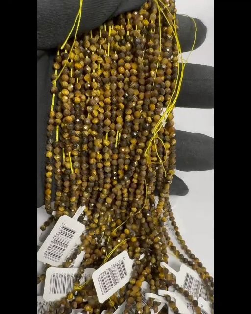 Perline sfaccettate in occhio di tigre A+ da 3-4 mm su filo da 40 cm