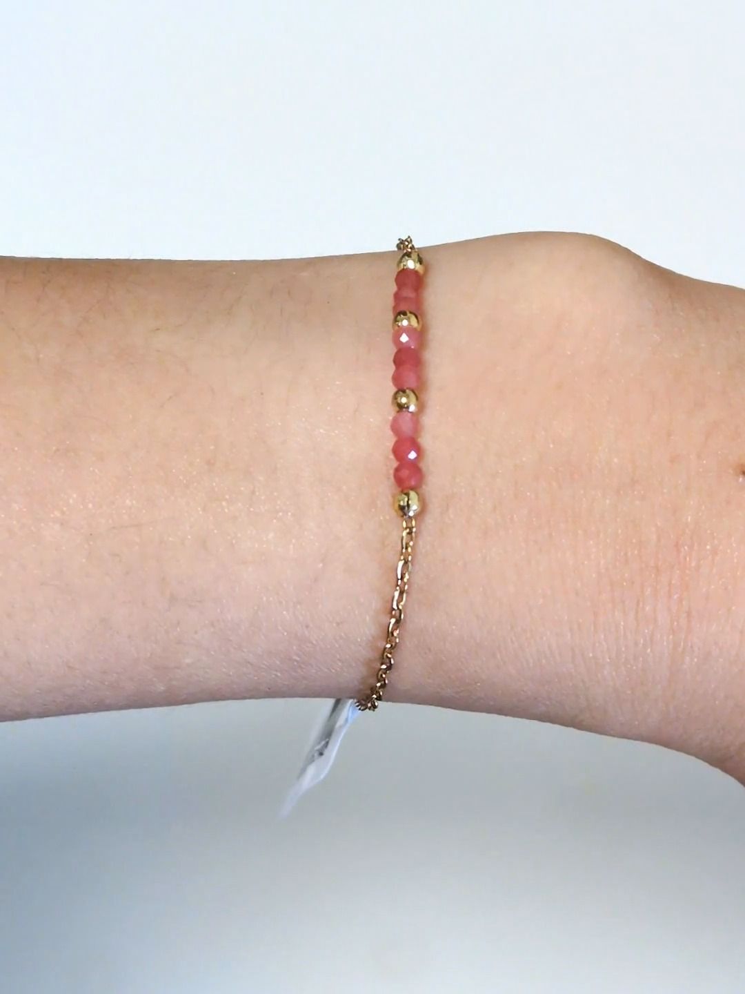 Bracciale in calcedonio rosa sfaccettato – Acciaio inossidabile