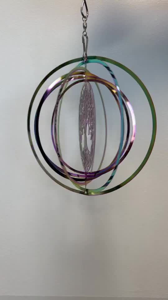 Campanello a vento 3D in acciaio arcobaleno albero della vita 15 cm