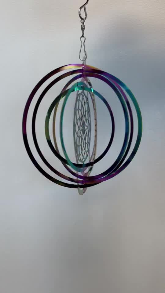 Campanello a vento 3D in acciaio arcobaleno fiore della vita 15 cm